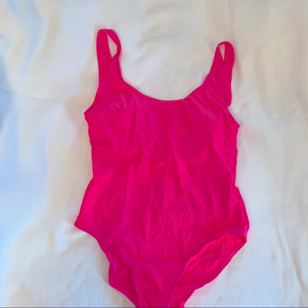 Hot pink one piece bathing swim suit size L